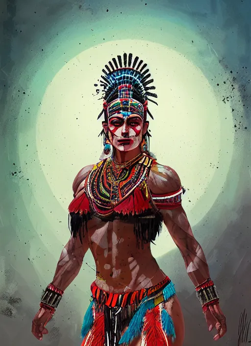 Prompt: portrait of cindy landolt as aztec dancer, by ismail inceoglu