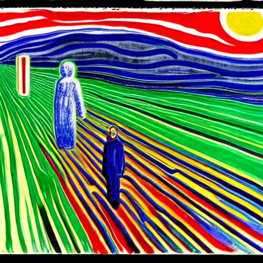 Image similar to sun shining through clouds, Edvard Munch, David Hockney, Takashi Murakami, Minimalist,