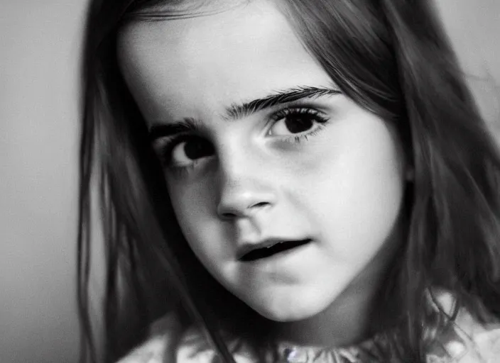 Image similar to professional fine detailed photo portrait of young emma watson from makhachkala, dagestan. kid emma watson in the postsoviet suburbia, iphone photo, instagram, black and white - - cfg _ scale 7