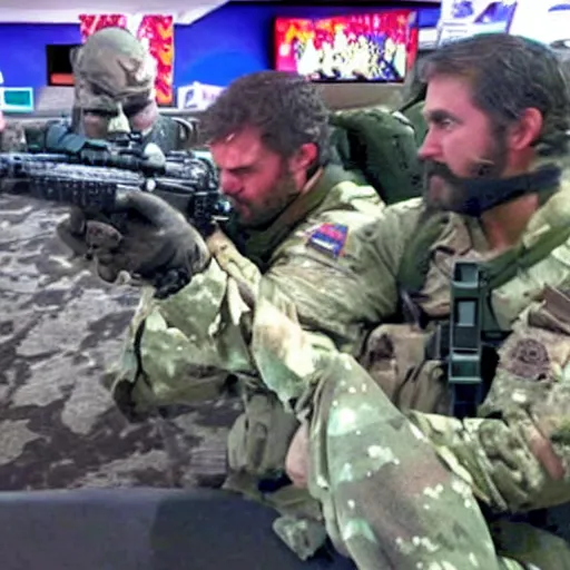 Prompt: Seal Team raiding a Chuck-E Cheese, realistic