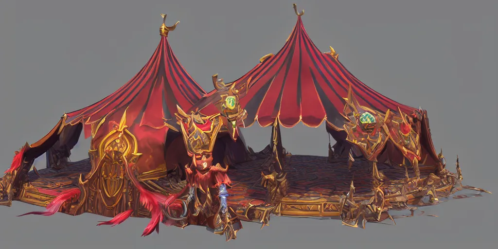 Prompt: a 3d sculpt of an evil circus tent, world of warcraft, league of legends