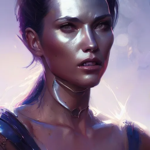 Image similar to a beautiful portrait of a chrome goddess by greg rutkowski and raymond swanland, trending on artstation, ultra realistic digital art