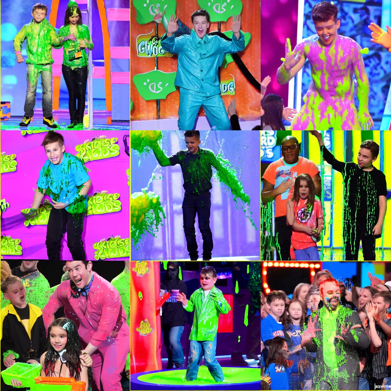 Prompt: brandon rogers getting slimed at kids choice awards