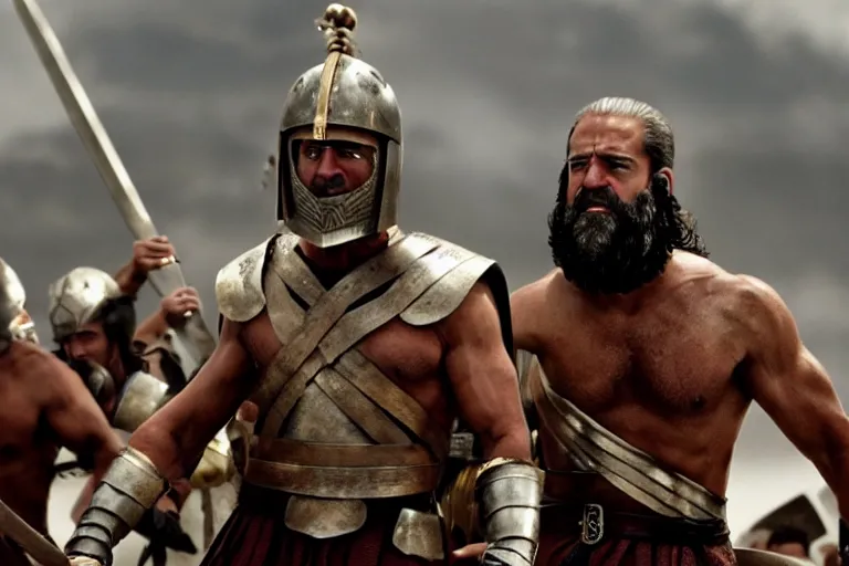 Prompt: epic cinematic action shot of joe biden as leonidas in 3 0 0 movie, 8 k