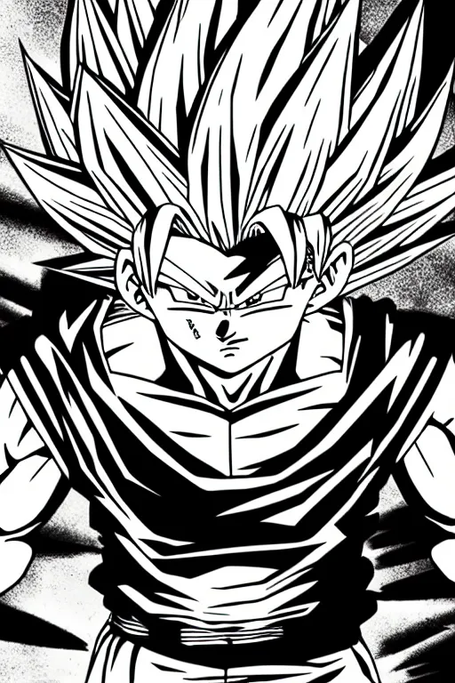 Prompt: woman going super saiyan, dragon ball z, akira toriyama, epic, illustration, highly detailed, black and white illustration, manga style