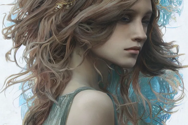 Image similar to elaborately ultradetailed close up portrait of an extremely beautiful girl, artstation, concept art, smooth, sharp focus, illustration, art by alphonse mucha and tian zi and WLOP