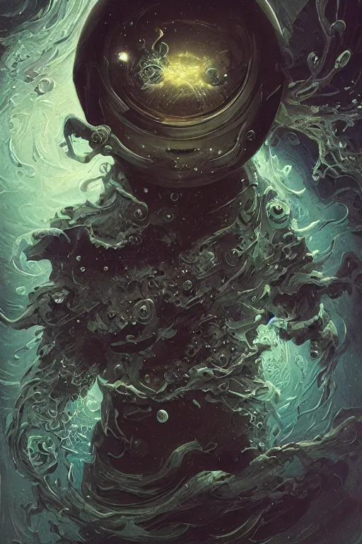 Image similar to close up shot of a full body floating astronaut portrait water elemental, high contrast, james gurney, peter mohrbacher, mike mignola, black paper, mandelbulb fractal, trending on artstation, exquisite detail perfect, large brush strokes, intricate ink illustration, black background