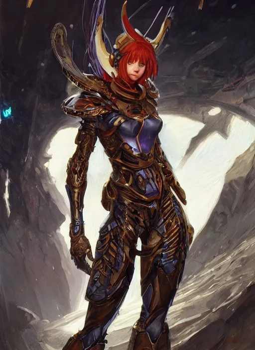 Image similar to character design game art digital 3 d girl viking evangelion cyborg armor by gaston bussiere, anna nikonova aka newmilky, greg rutkowski, yoji shinkawa, yoshitaka amano, tsutomu nihei, muira, moebius, donato giancola, riccardo federici, trending on artstation, featured on pixiv