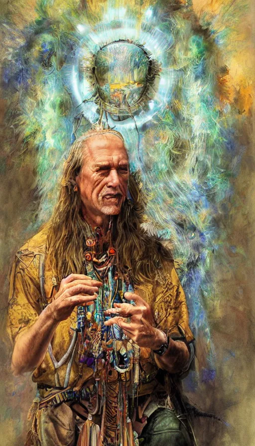 Image similar to portrait of a digital shaman, by james gurney