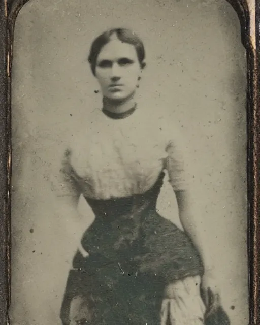 Image similar to a tintype photo of an beautiful woman in 1860