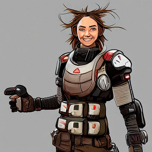 Image similar to portrait of the apex legends character Lifeline smiling, in the style of valorant and Moby Francke