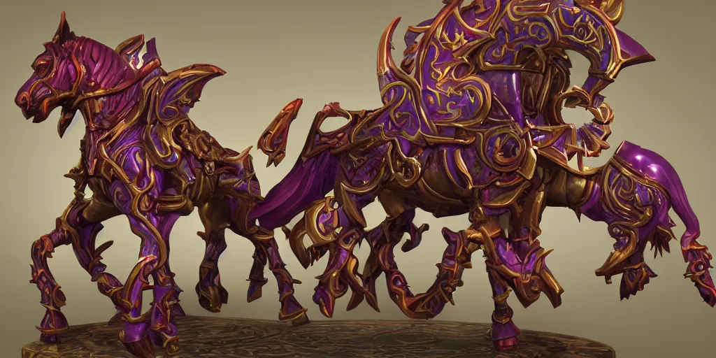 Prompt: a 3d sculpt of an evil circus carousel horse, world of warcraft, league of legends