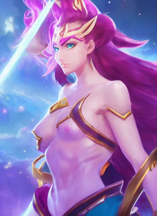 Image similar to portrait of star guardian darius from league of legends, au naturel, hyper detailed, digital art, trending in artstation, cinematic lighting, studio quality, smooth render, unreal engine 5 rendered, octane rendered, art style by klimt and nixeu and ian sprigger and wlop and krenz cushart and riot