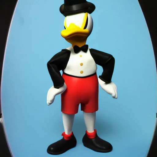 Prompt: alan turing cosplay donald duck, stop motion vinyl action figure, plastic, toy, very reflective, aaron horkey style