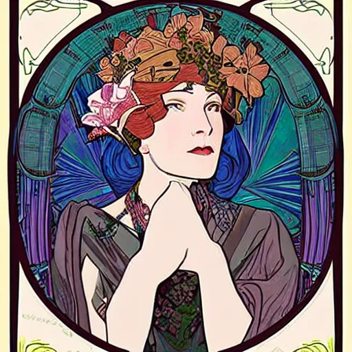 Prompt: lily elsie in the style of Mucha