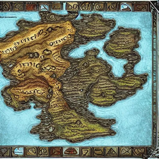 Image similar to D&D style fantasy map design, embellished detail