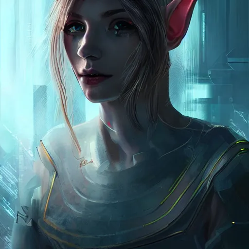 Image similar to portrait of an elf in a cyberpunk style, digital art, artstation cgsociety masterpiece