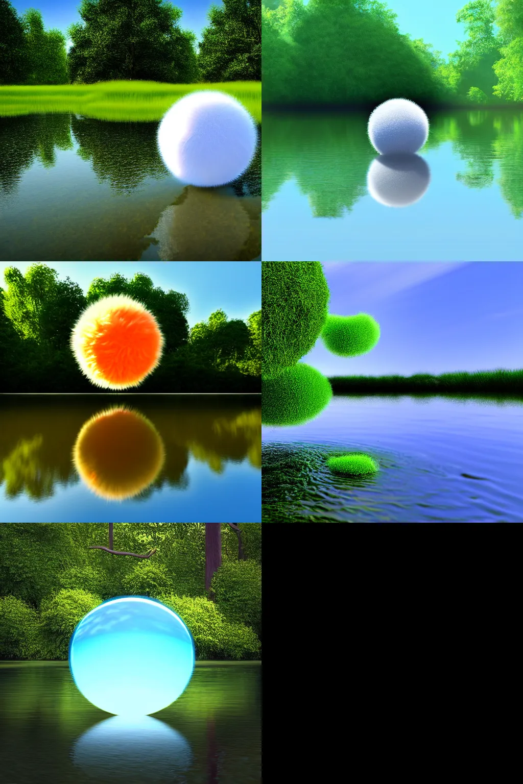 Image similar to a fuzzy orb floating on a pond, calm water, photorealistic, 4 k, detailed