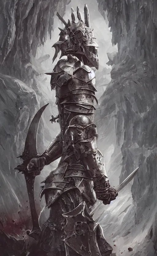 Image similar to medieval knight slashing the body of a demon monster, symmetrical facial features, front game card, drark, marvel comics, dark, intricate, highly detailed, smooth, artstation, digital illustration by ruan jia and mandy jurgens and artgerm and wayne barlowe and greg rutkowski and zdislav beksinski