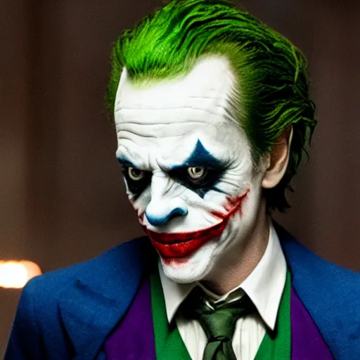 Image similar to film still of Steve Buscemi as joker in the new Joker movie