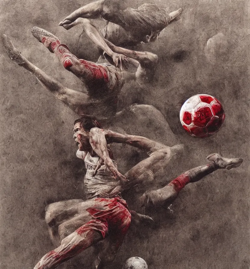 Prompt: cristiano Ronaldo meat limbs tackling an angel with a Nike ball, football beksinski siudmak