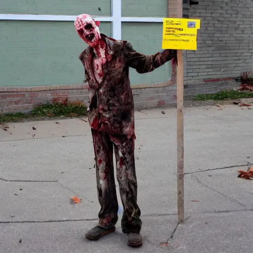 Image similar to zombie mailman, full body shot