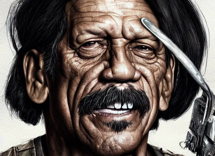 Image similar to danny trejo from a can of beans, digital illustration, in the style of greg rutkowski, amazing detail, epic