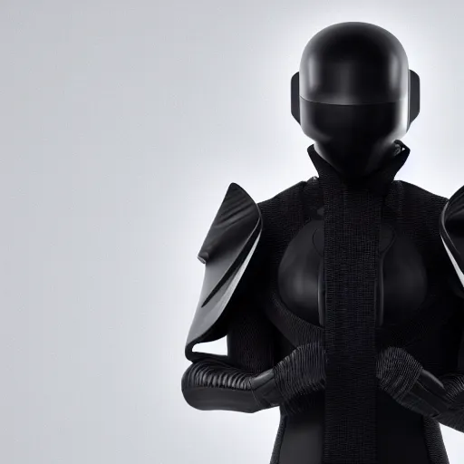 Image similar to photo of futuristic techwear black costume on the white background, 8k, octane render,