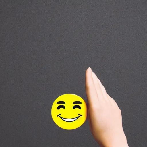 Image similar to smiling emoji. yellow. digital art. flat. thinking. grabbing chin.