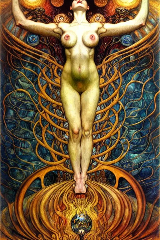 Image similar to Divine Chaos Engine by Karol Bak, Jean Delville, William Blake, Gustav Klimt, and Vincent Van Gogh, symbolist, visionary