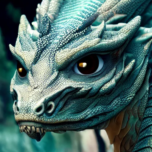 Prompt: a beautiful dragon's bule eyes, 8 k, stunning, local features, super realistic, close - up view, movie style