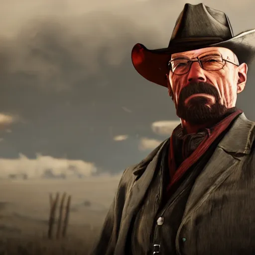 Prompt: High-quality screenshot of walter white in Red Dead Redemption 2, 8k cgsociety artstation