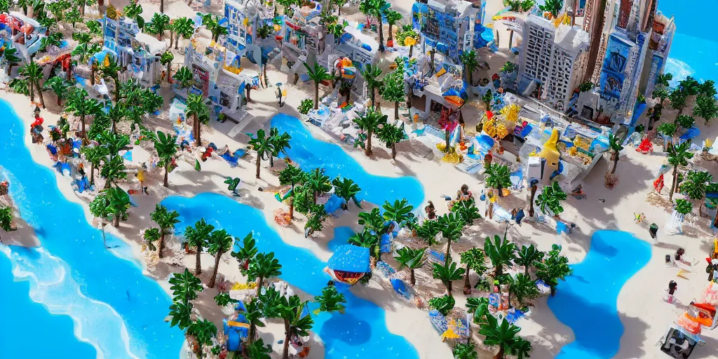 Prompt: perfect replica of Tel-Aviv beach, everything is made from Lego, high-detaild, unreal engine 5, 4K UHD image