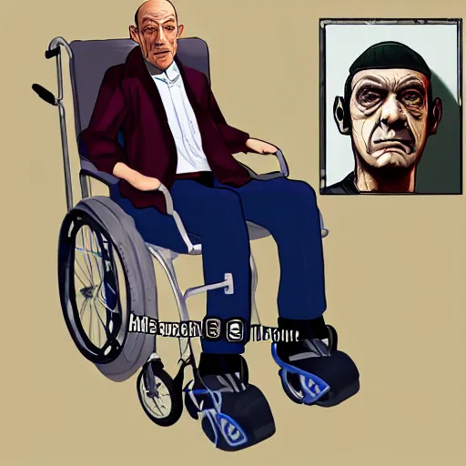 Image similar to Mark Margolis aka Hector Salamanca from Better Call Saul as a GTA character portrait sitting in a wheelchair with oxygen, Grand Theft Auto, GTA cover art