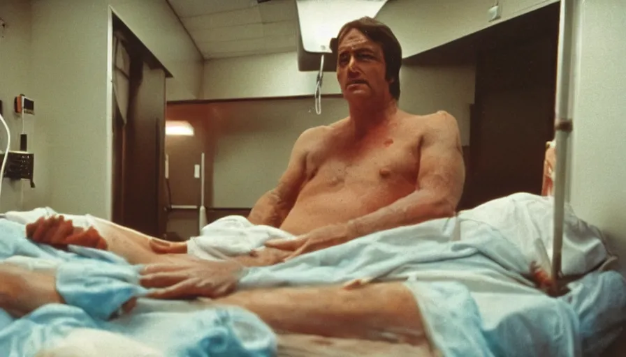 Prompt: 7 0 s movie still of a man made of weat in the hospital, cinestill 8 0 0 t 3 5 mm eastmancolor, heavy grain, high quality, high detail