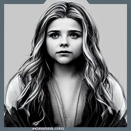 Prompt: “ chloe grace moretz portrait as a wizard from hogwarts, poster, digital drawing, realistic, sharp focus, magic, magic wand, spells, stars, creatures ”