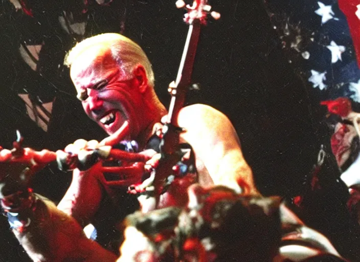 Image similar to publicity photo still of joe biden in gwar live on stage 1 9 9 8, 8 k, live concert lighting, mid shot