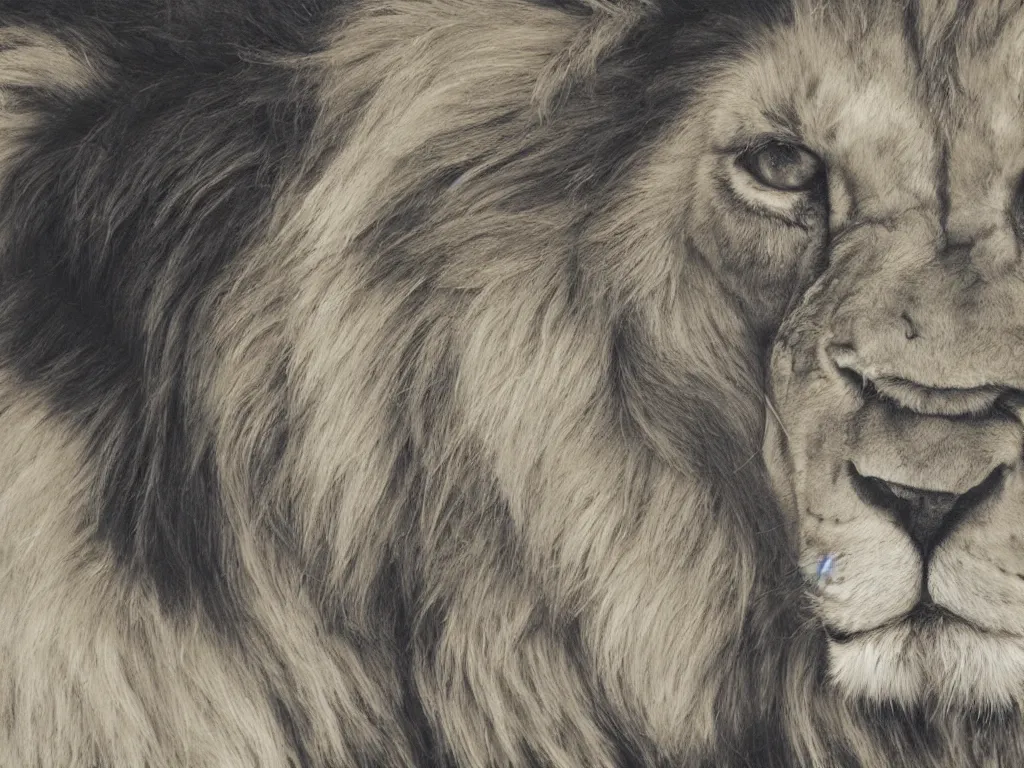 Prompt: an abstract portrait of a lion with a human face wearing a suit, photorealistic