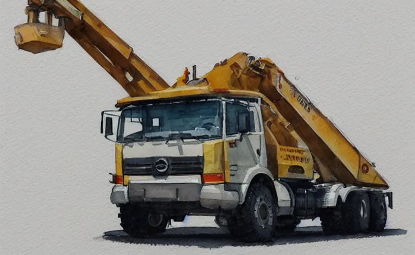 Image similar to concept art of a crane truck, pinterest, artstation trending, behance, watercolor, by coby whitmore, silver, laser light,