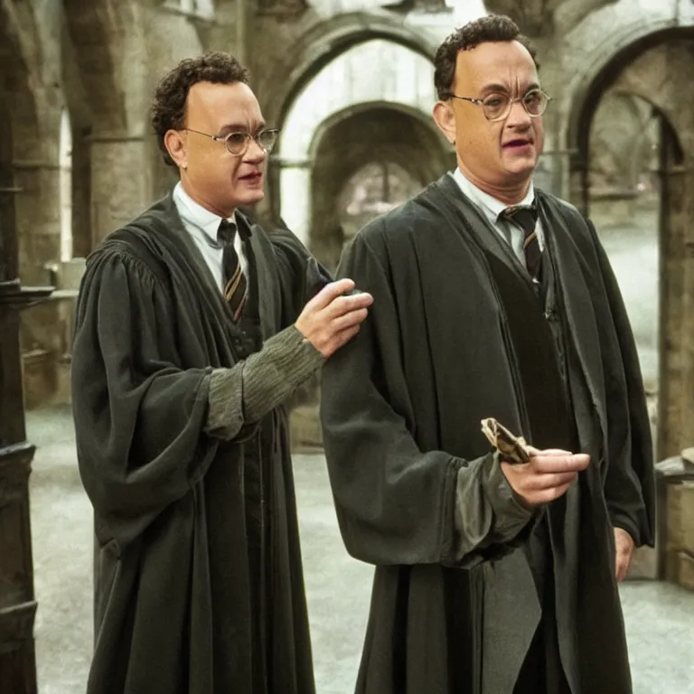 Image similar to Tom Hanks as a professor in Harry Potter, film still