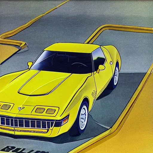 Image similar to concept art of a 1 9 7 9 yellow stingray corvette