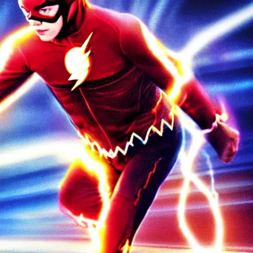 Image similar to Actor Billy Pipski as the Flash running on the Cosmic Treadmill, from The Flash Movie, 1980, directed by Steven Spielberg, Warner Brother Pictures