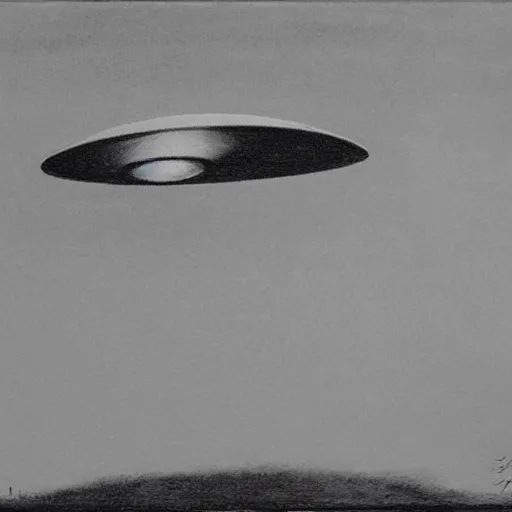 Image similar to painting of a ufo, black and white, ww2