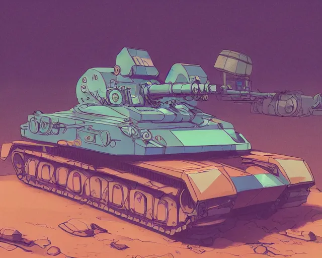 Image similar to a study of cell shaded cartoon tank with apole with dozens of cameras on it, driving on a desert road, road, illustration, wide shot, subtle colors, post grunge, concept art by josan gonzales and wlop, by james jean, victo ngai, highly detailed, sharp focus, trending on artstation, hq, deviantart, art by artgem