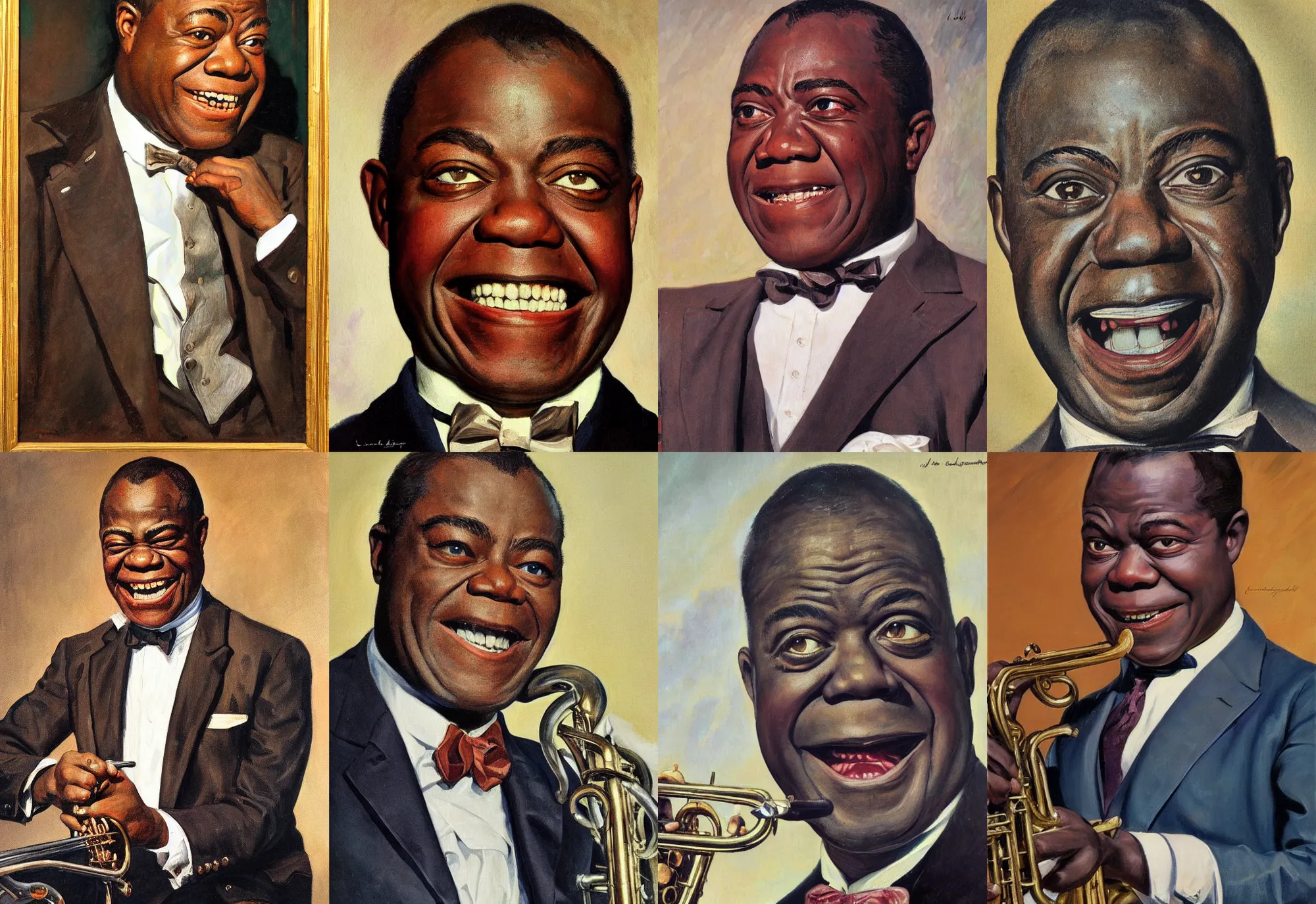 Prompt: a close - up portrait of louis armstrong, by joseph christian leyendecker, highly detailed oil painting