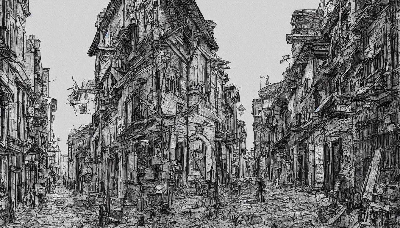 Image similar to ido period street, illustration, detailed