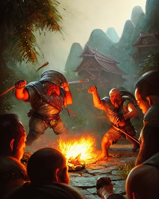 Prompt: dwarfs fighting in vietnam, old photo | | realistic shaded, fine details, realistic shaded lighting painting by greg rutkowski, diego gisbert llorens, magali villeneuve, artgerm, jeremy lipkin, michael garmash, rob rey