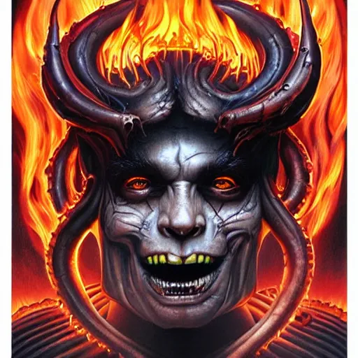 Image similar to doom demon giger portrait, fire and flame, Pixar style, by Tristan Eaton Stanley Artgerm and Tom Bagshaw.