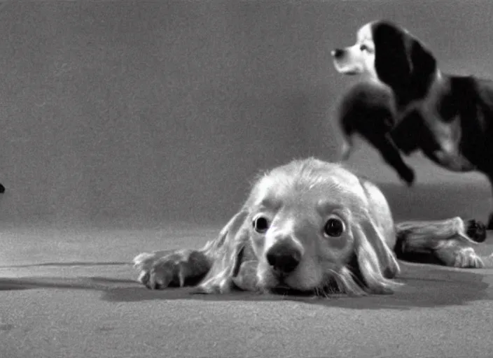 Image similar to stills from akira kurosawa's 1 0 7 dachshunds,