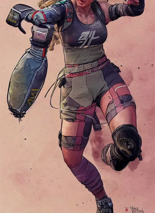 Prompt: apex legends ronda rousey. concept art by james gurney and mœbius.